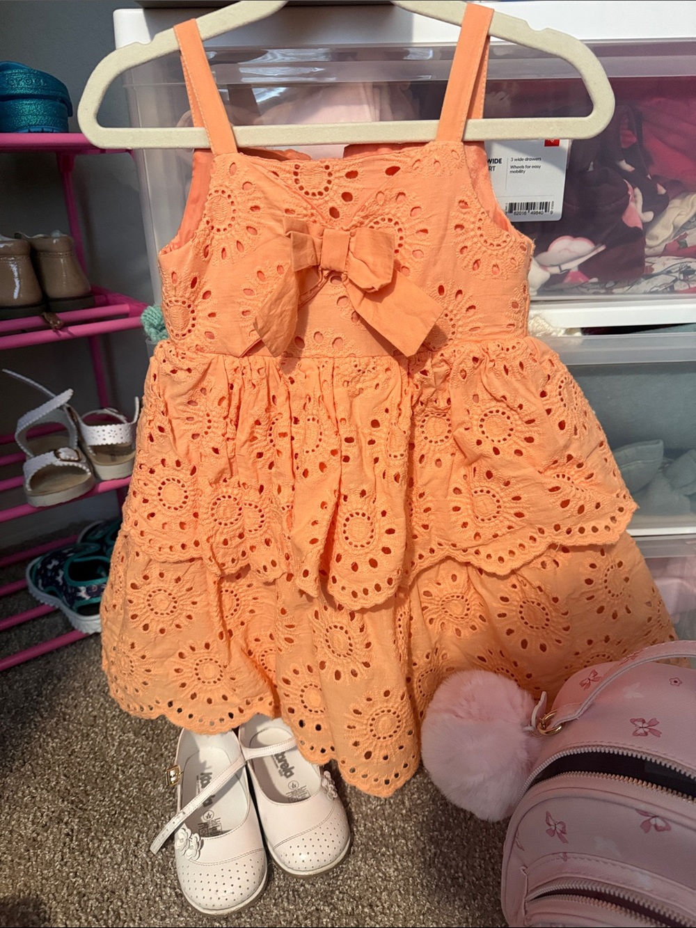 Blueberi Boulevard Orange Eyelet Bow Tiered Sundress